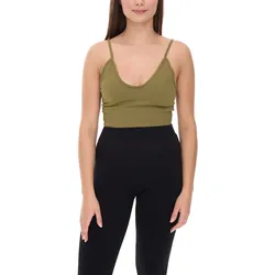 YOU DO YOU Damen Sport-BH Sport-Bustier nahtloses Sport-Oberteil Yoga-BH 904951 Khaki - L