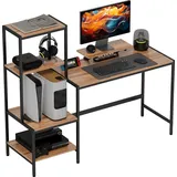 Homcom Schreibtisch Computertisch mit Monitorständer, CPU-Ständer, Bürotisch mit Druckerablage, PC Tisch mit 4 Regalen, Modern-Design für Home ... - Braun