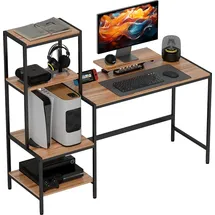 Homcom Schreibtisch Computertisch mit Monitorständer, CPU-Ständer, Bürotisch mit Druckerablage, PC Tisch mit 4 Regalen, Modern-Design für Home ... - Braun