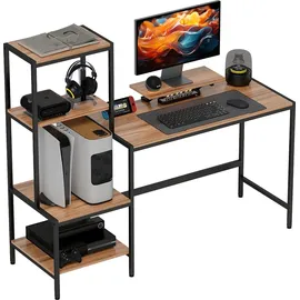 Homcom Schreibtisch Computertisch mit Monitorständer, CPU-Ständer, Bürotisch mit Druckerablage, PC Tisch mit 4 Regalen, Modern-Design für Home ... - Braun