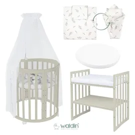 Waldin Babybett OWAL Kinderbett 7in1 mit Matratze, mitwachsendes Kinder-Bett
