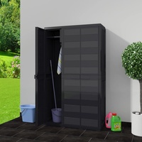 Festnight Gartenschrank Kunststoffschrank Haushaltsschrank Spindschrank Terrassenschrank Balkonschrank Putzschrank 3 Türen und 4 Regalen Schwarz 97 x 38 x 171 cm