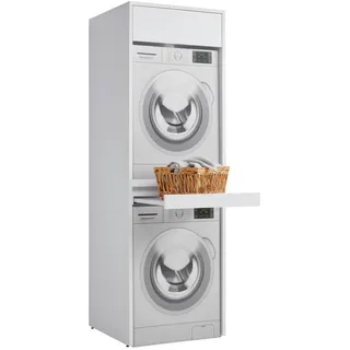 None Xora Waschmaschinenschrank, Weiß, Holzwerkstoff, 67.5x210x67.5 cm, erweiterbar, umfangreiches Zubehör erhältlich, Waschküche, Waschmaschinenschrank