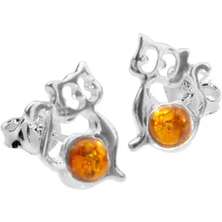 Paar Ohrstecker OSTSEE-SCHMUCK "Ostsee-Schmuck Ohrstecker Katze Ohrstecker Katze", weiß, Ohrringe, Damen, 12 x 8mm, Silber 925 (Sterlingsilber)