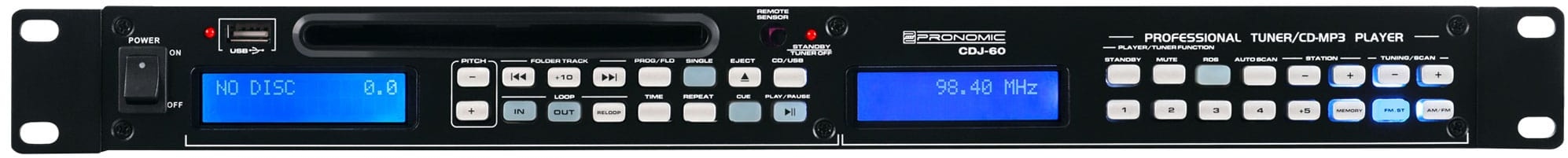 Pronomic CDJ-60 1 HE Rack CD-Player mit MP3-CD, USB & Radio Tuner