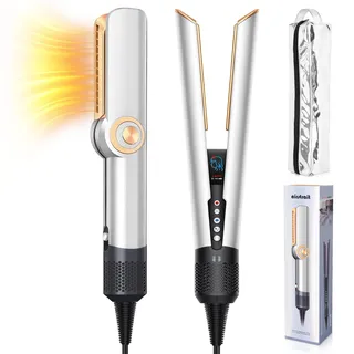TOSZOLY Air Glätteisen, 200M Ionen Airstraight mit Tasche, 2-IN-1 Föhn und Haarglätter für Nass und Trocken, 80°C-160°C Ohne Hitzeschäden, Air Styler Hair Straightener für Mittellanges Haar (Silber)