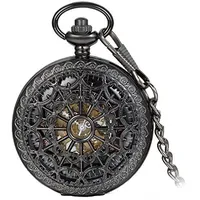 Avaner Unisex Antike Taschenuhr Analog Handaufzugwerk Retro Steampunk mit Kette Schwarz Avaner01P-001