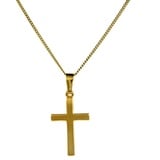 HOPLO Kreuzanhänger Anhänger Kreuz 585 Gold mit massiver Goldkette 1,1 mm, Made in Germany 45 cm