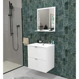 Waschbeckenunterschrank Mit 2 Schubladen Malaga 60 Cm + Waschbecken + Spiegel / Weiss/