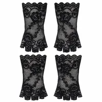 CDQZAIKEJI 2PAIRS Women's Lace Gloves, Lace Short Gloves, Spitzenhandschuhe Schwarz, Fingerlose Handschuhe Damen, Armstulpen Spitze, Elegante Accessoires für Kostüm, Karneval
