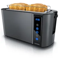 Arendo Toaster, 2 lange Schlitze, für 4 Scheiben, 1500 W, Langschlitz, Brötchenaufsatz, Wärmeisoliertes Gehäuse, Display, Touch grau