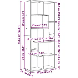 vidaXL Bücherregal 67 x 25 x 161,5 cm Grau