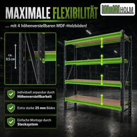 Trutzholm Lagerregal Stahl 200x190x60 cm grün/schwarz 4 Ebenen 4 t Gesamttraglast