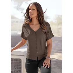 LASCANA T-Shirt, aus strukturierter Ware LASCANA khaki 32/34
