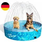 160CM Großer Hundepool Mit Sprinkler, 2-In-1 Klappbarer Hundeschwimm- Und Spritz