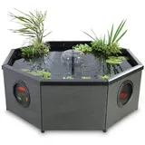 Blagdon Affinity Living Water Feature Teichbecken, große, achteckige Ausführung, mit Inpond 5-in-1-Filterpumpe 3000, UV-Klärer, LED-Strahler, 3 Springbrunnenköpfen, mokkafarbenen Gewebeplatten