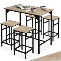 Tectake tectake® Bartisch-Set, 5-teilig, Industrial Style, mit höhenverstellbaren Kunststofffüßen