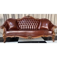 Casa Padrino Chesterfield-Sofa Casa Padrino Luxus Barock Leder Sofa Dunkelbraun / Braun - Wohnzimmer Echtleder Sofa mit dekorativen Kissen - Luxus Wohnzimmer Möbel im Barockstil - Barock Leder Möbel - Möbel Barockstil