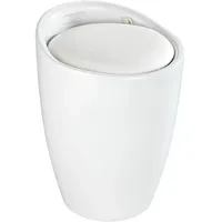 Wenko Badhocker Candy Weiß matt, Sitzgelegenheit, Hocker mit Stauraum für Badezimmer und Wohnzimmer, integrierter Wäschesammler, ABS-Kunststoff, BPA-frei, Fassungsvermögen 20 L, Ø 36 x 50,5 cm