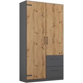 Rauch Drehtürenschrank RAUCH "Holmes", grau (graumetallic, eiche artisan), B:91cm H:197cm T:54cm, Holzwerkstoff, Schränke, Drehtürenschrank, im Industrial Style, mit Schubkästen, mit oder ohne Spiegel