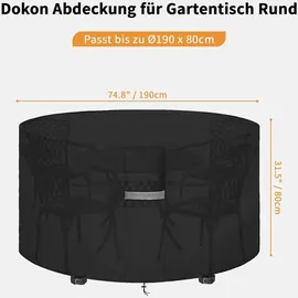 Dokon Gartenmöbel Abdeckung Ø190 x 80 cm Schwarz