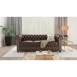 s-style möbel Chesterfield-Sofa 3-Sitzer mit Schlaffunktion Morin Braun vegan Leder