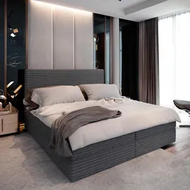 masseno Boxbett mit Matratze und Topper, Polsterbett mit Bettkästen Graphitfarben TILIA 90