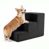 murando Hundetreppe für Kleine Hunde 3 Stufen 30 cm, Samt - Schwarz