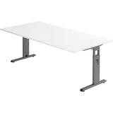 Hammerbacher höhenverstellbarer Schreibtisch weiß rechteckig, C-Fuß-Gestell grau 200,0 x 100,0 cm