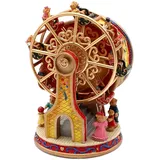 Dekohelden24 Spieluhr als Riesenrad mit Sound, aus Poly in Bunt mit niedlichen Teddy-Bären, Größe L/B/H 14 x 9 x 14 cm