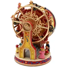 Dekohelden24 Spieluhr als Riesenrad mit Sound, aus Poly in Bunt mit niedlichen Teddy-Bären, Größe L/B/H 14 x 9 x 14 cm