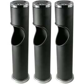 Novaliv Aschenbecher 3X Standaschenbecher für draußen Schwarz 46,5cm hoch 9,5cm Ø 2in1 für Müll- und Zigarettenab