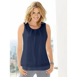 Blusentop INSPIRATIONEN, Damen, Gr. 42, blau (marine), 100% Polyester, unifarben, Rundhals, ohne Ärmel, Blusen