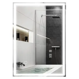 Homcom Badspiegel mit LED-Leuchte, 70 x 50 cm Wandspiegel - Silber