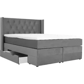Home Affaire Boxspringbett HOME AFFAIRE "Elegance", grau, B:141cm L:210cm, Samtoptik (100% Polyester);Struktur (100% Polyester), Komplettbetten, Boxspringbett, mit schöner Knopfheftung, in den Härtegraden H2 & H3, inkl. Schubladen