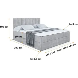 altdecor Boxspringbett mit Matratze und Topper, Polsterbett mit Bettkasten, Bett mit Stauraum H3-Matratze, Doppelbett, Springboxbett OTTA - 180x200 - Grau Monolith 84