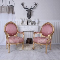 Stuhlset Barock Stühle Stuhl Rosa Gold zwei Armlehnstühle Barocksessel Antik