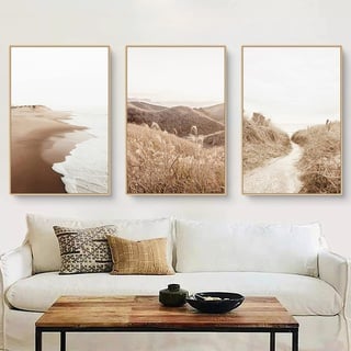 EXQUILEG 3er Poster Set Wohnzimmer - Moderne Poster Set Pampas Gras Strand Bilderwand - Ohne Rahmen Boho Beige Poster Set (50 x 70 cm)