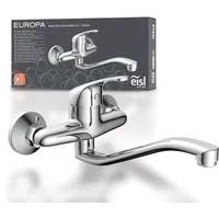 EISL NI161EUCR EUROPA Wandwasserhahn Chrom, Wand-Spültischarmatur 360°, ideal für Doppelspülbecken, Wasserhahn Wandmontage, Wandarmatur für Küche/Ausgussbecken, Mischbatterie für Wandmontage