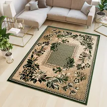 Tapiso Atlas Teppich Kurzflor Blumen Floral Bordüre Grün Beige Schlafzimmer Wohnzimmer Vintage Modern ÖKOTEX 200 x 300 cm