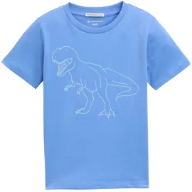 Tom Tailor T-Shirt TOM TAILOR, Jungen, Gr. 116/122, blau (soft mid blau), Jersey, Obermaterial: 100% Baumwolle, bedruckt, regular fit taillenbedeckt, Rundhals, gerader Abschluss, Shirts T-Shirt, mit in der Nacht leuchtendem Dino-Print