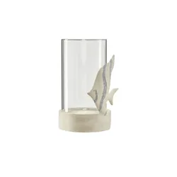 Windlicht Fisch   , creme , Polyresin (Kunstharz),Glas , Maße (cm): B: 13,5 H: 21,5 T: 13.0
