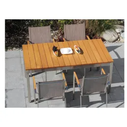 Aluminium Gartentisch St. Catharines – 80 x 60 cm - Tischplatte aus Robinienholz, geölt – quadratischer Terrassentisch – Tisch für Terrasse & Garten