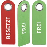 Relaxdays Türschild Besetzt Frei, 3er Set, WC Schild zum Aufhängen, beidseitig, Bad & Büro, Filz Türhänger, rot/grün