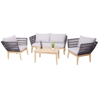 Mendler Gartengarnitur HWC-H55, Lounge-Set Sofa Sitzgruppe, Seilgeflecht Rope Holz Akazie Spun Poly MVG Kissen hellgrau