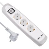 Electraline 62153 Gummy-Line Steckdosenleiste 3-Fach mit Schalter + 2 USB 2.1A, Kabel 2m / Mehrfachsteckdose/Tischsteckdose Steckerleiste, Extra Flacher Stecker, grau