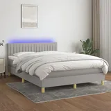 vidaXL Boxspringbett mit Matratze & LED Hellgrau 140x200 cm Stoff