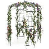 GYMAX Rosenpavillon Metall, 206 x 206 x 286 cm, Gartenlaube mit Haken, Rankhilfe Kletterpflanzen, romantischer Gartenpavillon für die Dekoration von Hochzeitszeremonien