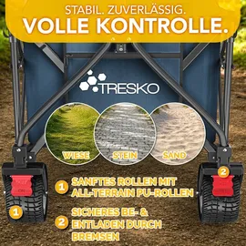 TRESKO Bollerwagen faltbar 300L mit Bremse blau