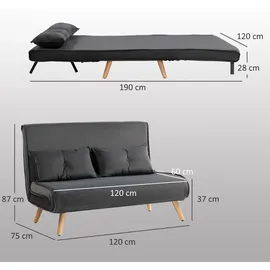 Homcom Schlafsofa 3 in 1 2 Sitzer mit Schlaffunktion, Samtoptik, - Dunkelgrau